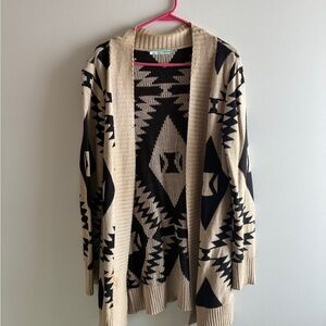 Maurices Beige and Black Geometric Cardigan